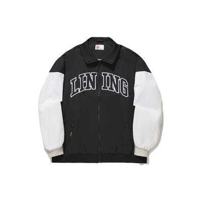 Li Ning Skateboard Series Color Block Letter Logo Polo Neck Sports Long Sleeve Jacket Men Jacket Black AFDT741-2
