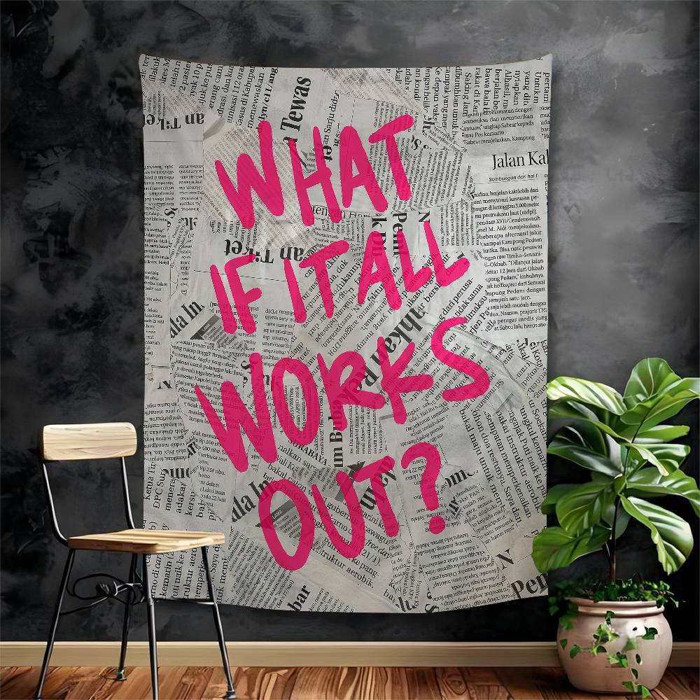 Retro Newspaper Pink Popular Quote Print Cartoon Tapestry Wall Hanging Decoration Household Home Decor