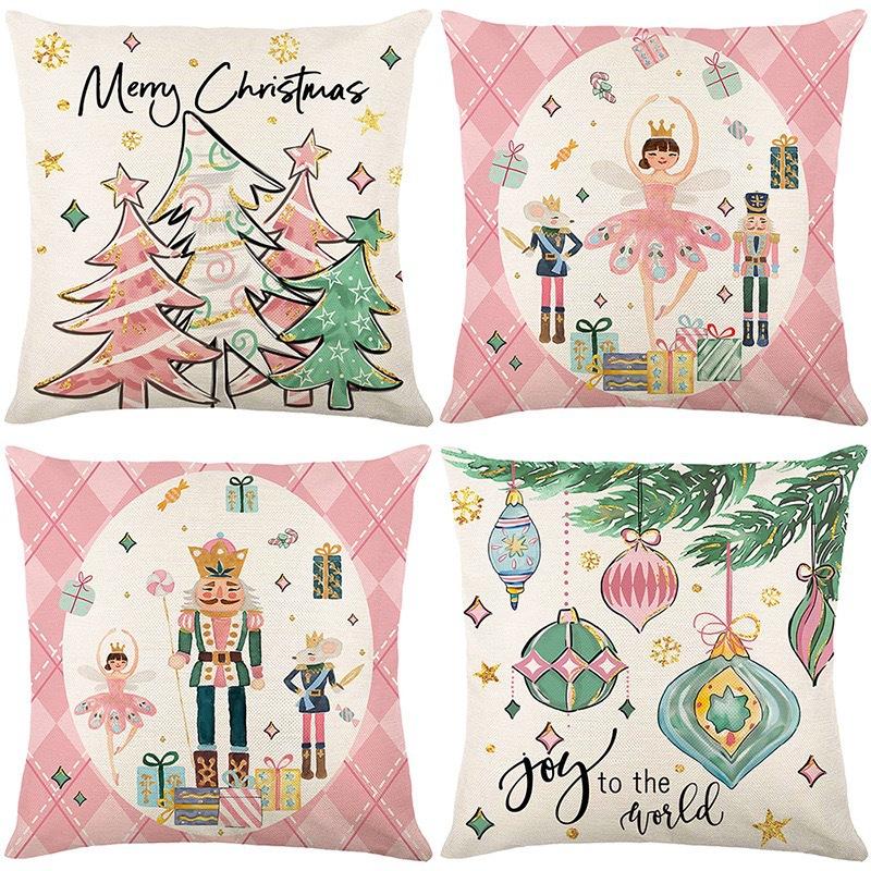Christmas Theme Short Plush Pillow Cover Set Holiday Print Cushion Case for Living Room Sofa Home Decor 45x45cm
