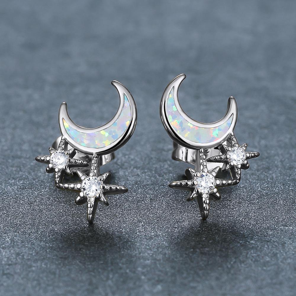 European and American Symmetrical Star Moon Micro Inlaid Zircon Earrings Delicate and Cool Style for Women