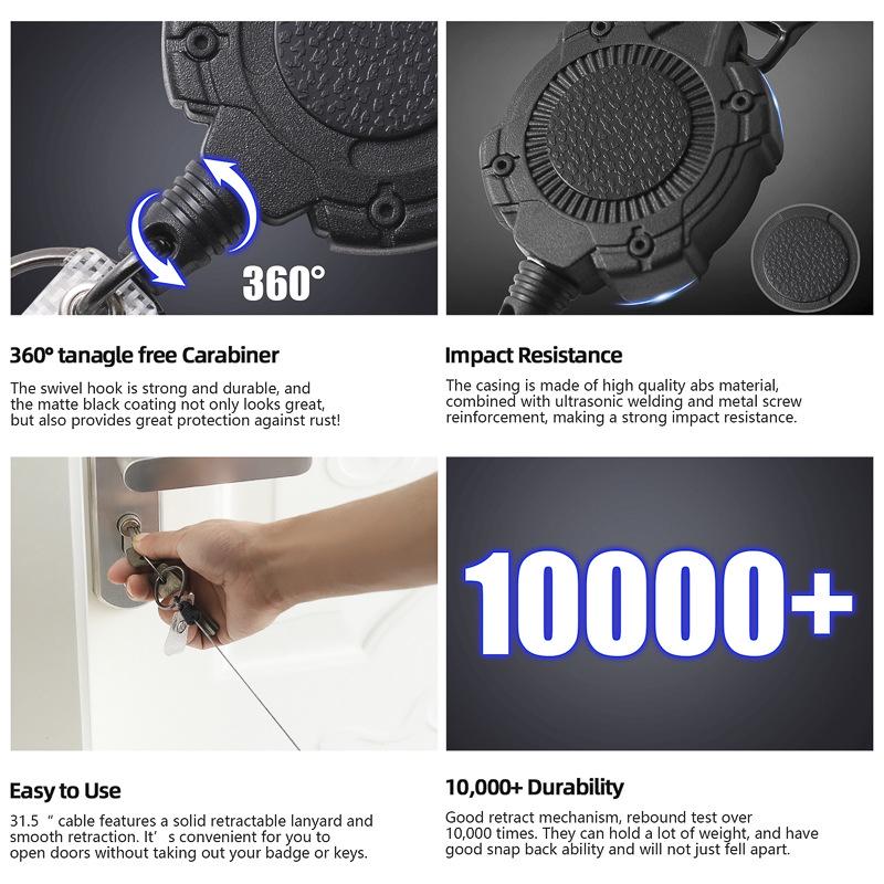 Outdoor Mountaineering Retractable Keychain Clip with Easy-Pull Buckle and Wire Rope Badge Holder