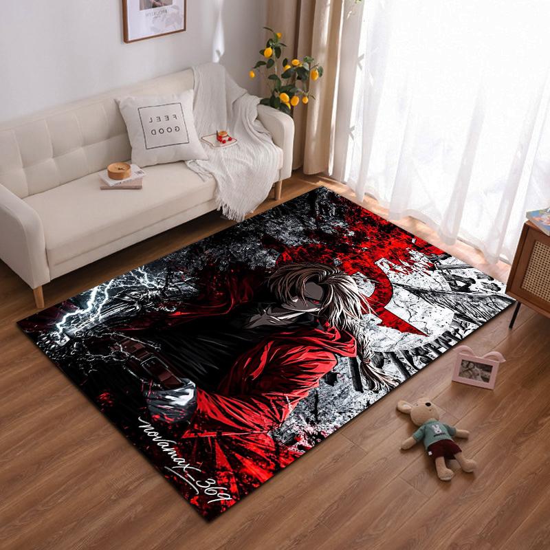 "Anime Warrior with Red Coat Design Rug - Non-slip rug suitable for living room and bedroom sofas"
