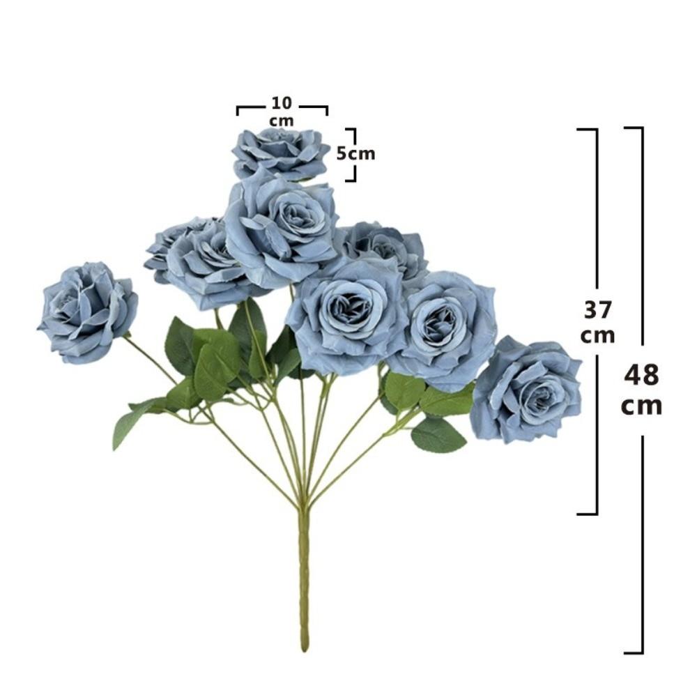 9 Heads Artificial Rose Bouquet Pink Red Blue White Multi-Color Set Fake Rose Flower Arrangement Desktop Size