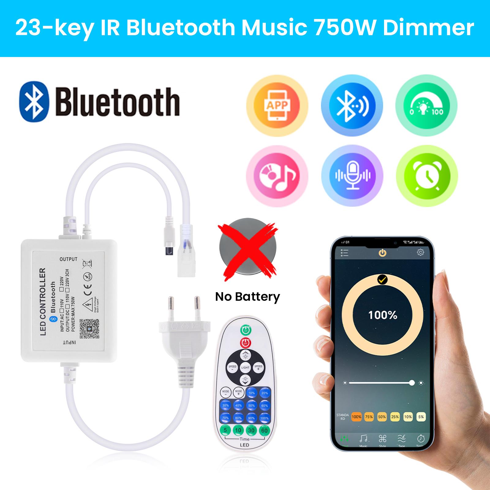 

Контроллер одного цвета с управлением через Bluetooth-приложение и пультом ДУ, набор EU/UK/US/AU, для светодиодной ленты AC 110В 220В