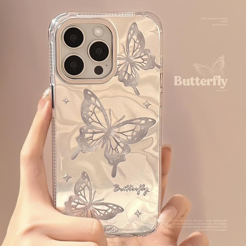 Silver Butterfly Suitable for IPhone Phone Case Apple 15 Water Ripple 13 High End Sense 16promax Anti Fall 14 Hard