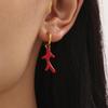 18k Gold-Plated Delicate Coral Red Bead Earrings with Stainless Steel for Women