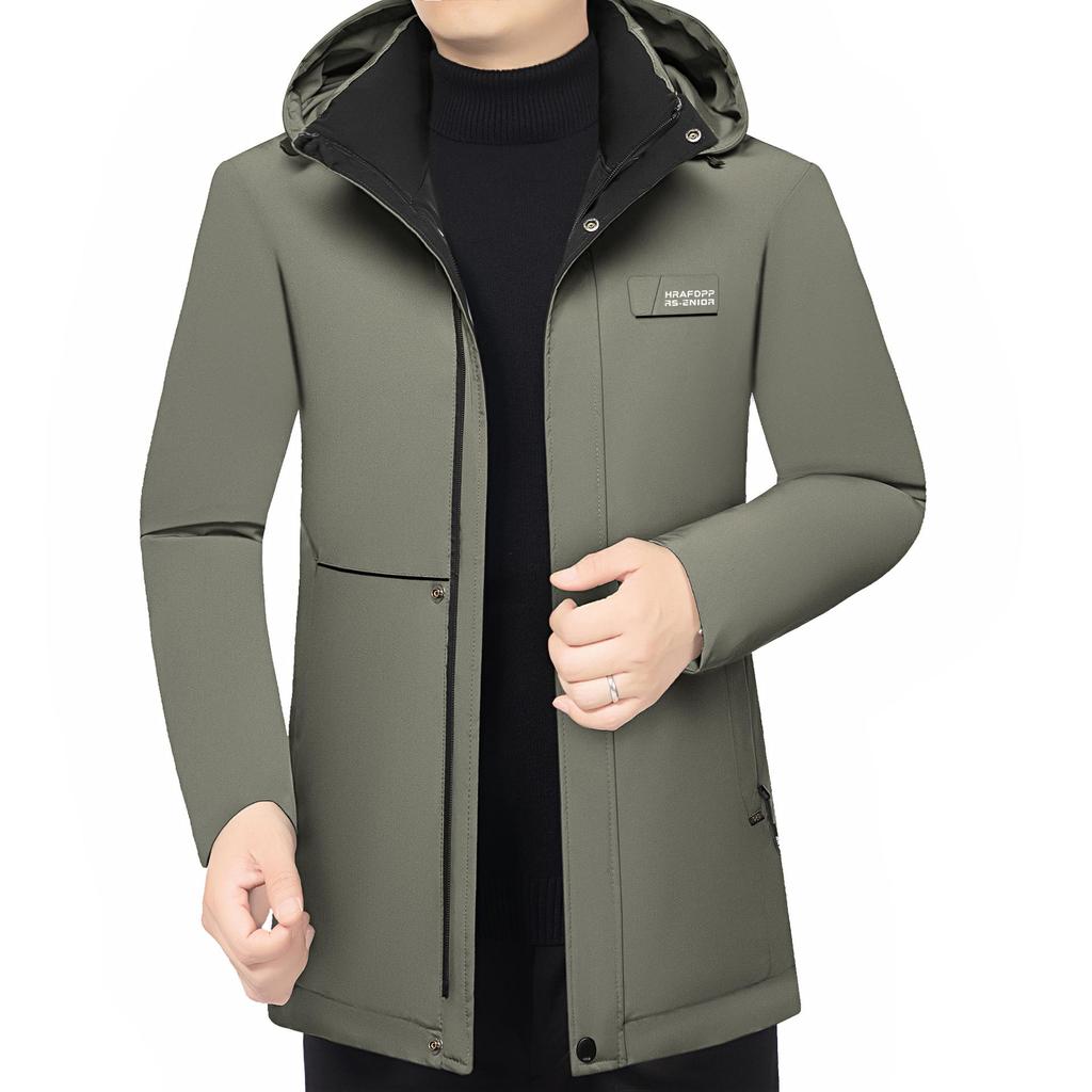 Trendy Men's Winter Hooded Cotton Jacket - Fashionable Business Casual Style, Plus Velvet Warmth for Middle-Aged Dads (2025)