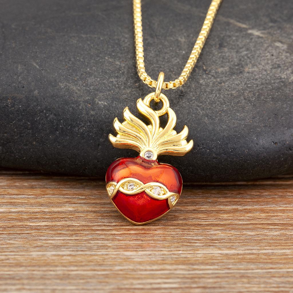 Nidin High Quality S/M/L Size Choice Sacred Heart Pendant Necklace For Women Men Cubic Zirconia Elegant Aesthetic Jewelry Gifts