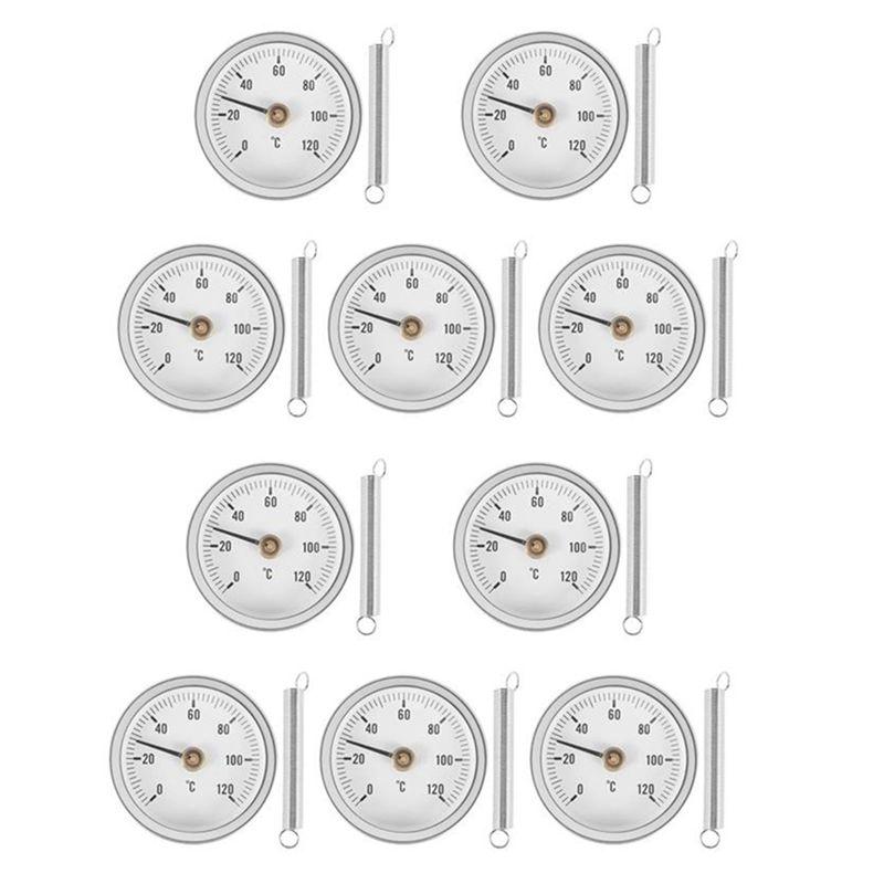 

BAAU 10 PCS Pipe Clip-On Dial Thermometer Temperature Round Plate Gauge With Spring,Range 0-120℃, Aluminum Case срібний