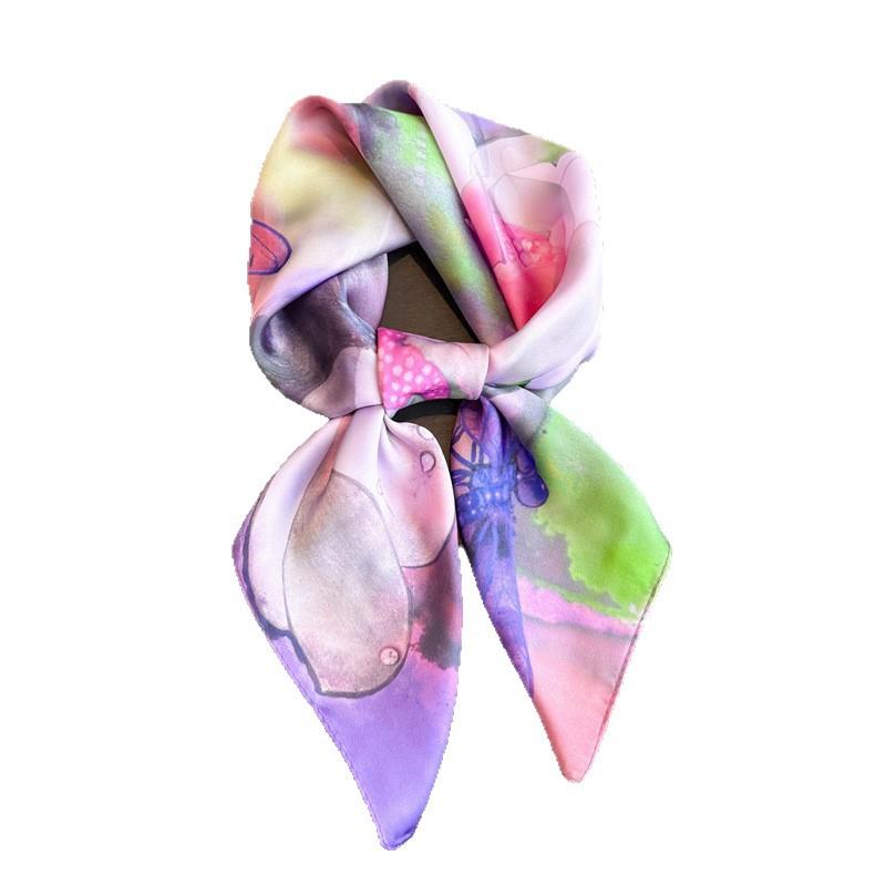 Ink lotus simulation silk printing silk scarf square scarf high-end shawl sunscreen neck small square scarf headscarf scarf women
