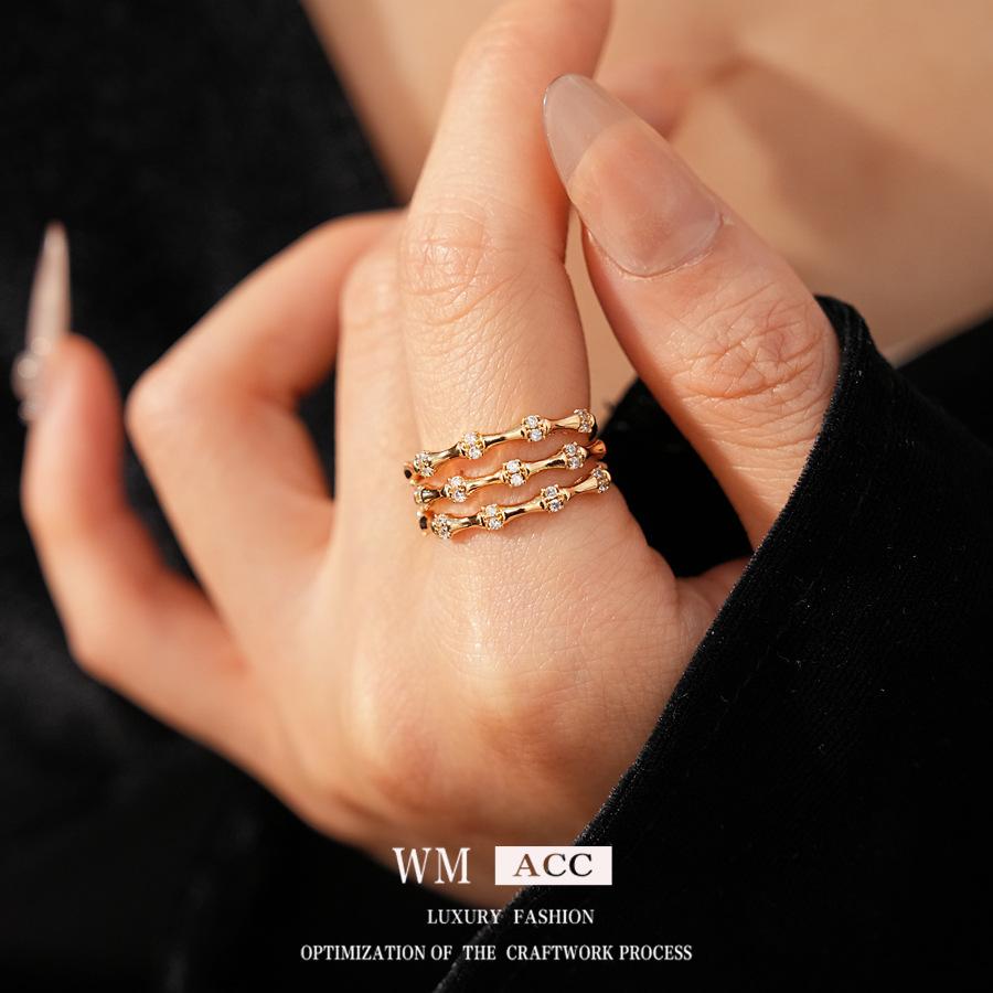 New Chinese Style Bamboo Knot Three-layer Opening Retro Personality Cold Style Ring