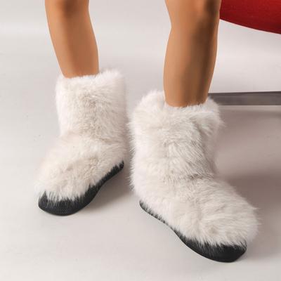 Fashion Faux Fur Warm Snow Boots Women 2024 Winter Non-Slip Thicken Plsuh Ankle Boots Woman White Round Toe Non-Slip Cotton-Padded Shoes