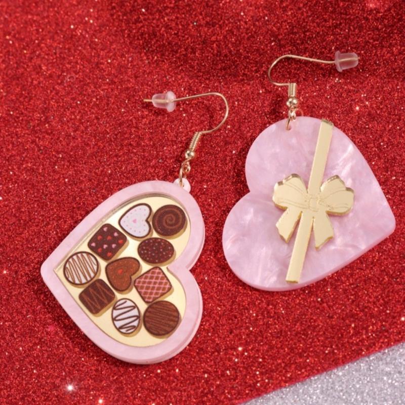 Acrylic Heart Shaped Drop Earrings Stylish Chocolate Gift Box with Bowknot Ear Rings for Birthdays Or Anniversaries