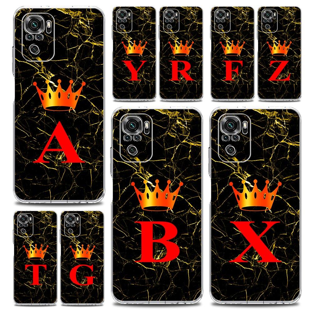 Phone Case For Xiaomi Redmi Note 15 14 13 12 4G 10 11 Pro Plus 5G 14C 13C 12C 10C TPU Cover Luxury Marble Letter A B Crown