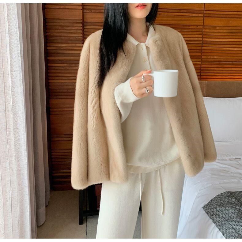 

Норковая шуба из искусственного норкового меха, женская маленькая шуба с круглым вырезом, цельная шуба из композитного меха L