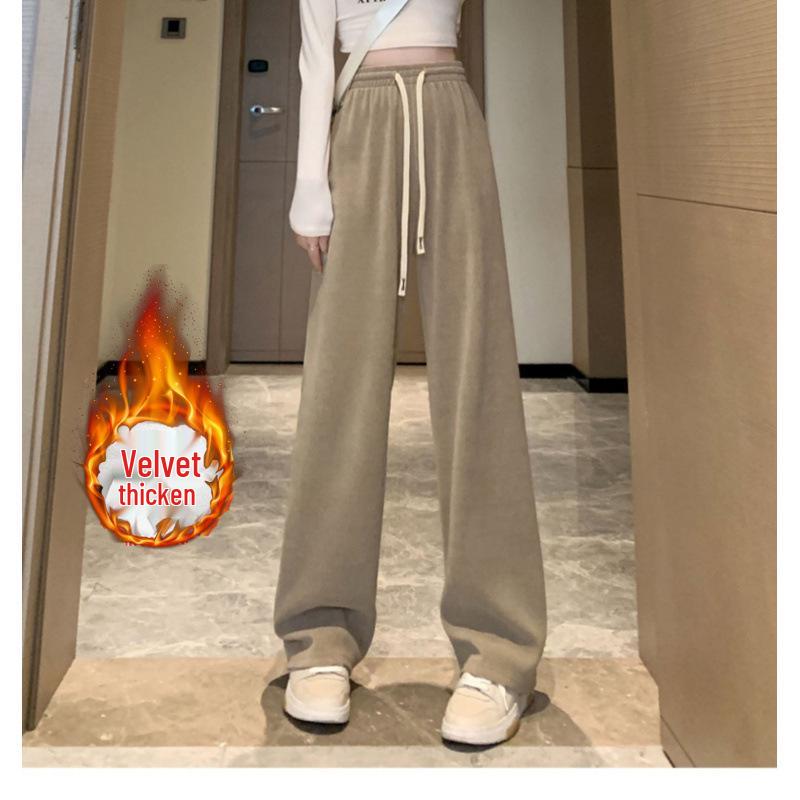 2025 Autumn/Winter Corduroy High-Waisted Wide-Leg Pants – Slimming, Loose, Fleece-Lined, Plus Size Casual Wear