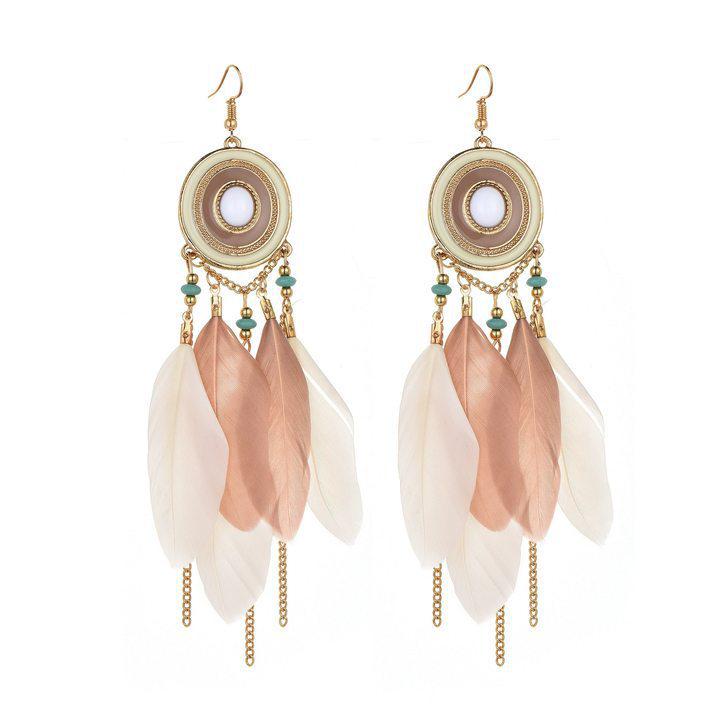 Bohemian Feather Seed Bead Tassel Earrings - Retro Ethnic Dangle Jewelry