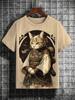 Japanese Ukiyo-e Animal Men's T-shirt with Cute Cat Pattern Print