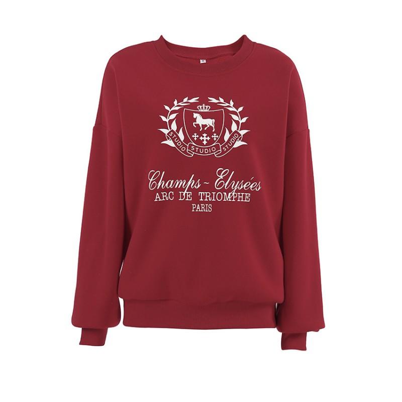 2026 Womens Round Neck Loose Fit Printed Hoodie Sweatshirt Casual Comfortable Long Sleeve Top