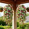 Artificial Flowers for Outdoor, Fake Hanging Morning Glory with Eucalyptus Leaves, UV Resistant Faux Plants Petunias Trailing Vines for Porch, Patio,