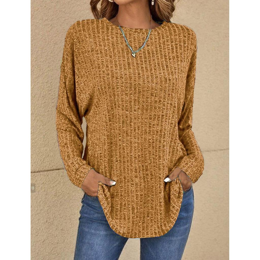 Women's Autumn Round Neck Solid Color Long Sleeve Top