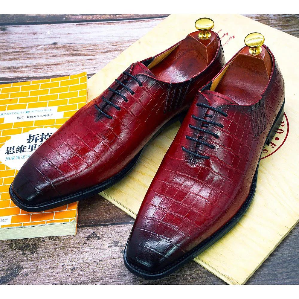 Fashion Big Size 7-12 Handmade Mens Oxford Shoes Genuine Leather Crocodile Print Men's Dress Shoes Classic Business Formal Shoes for Men