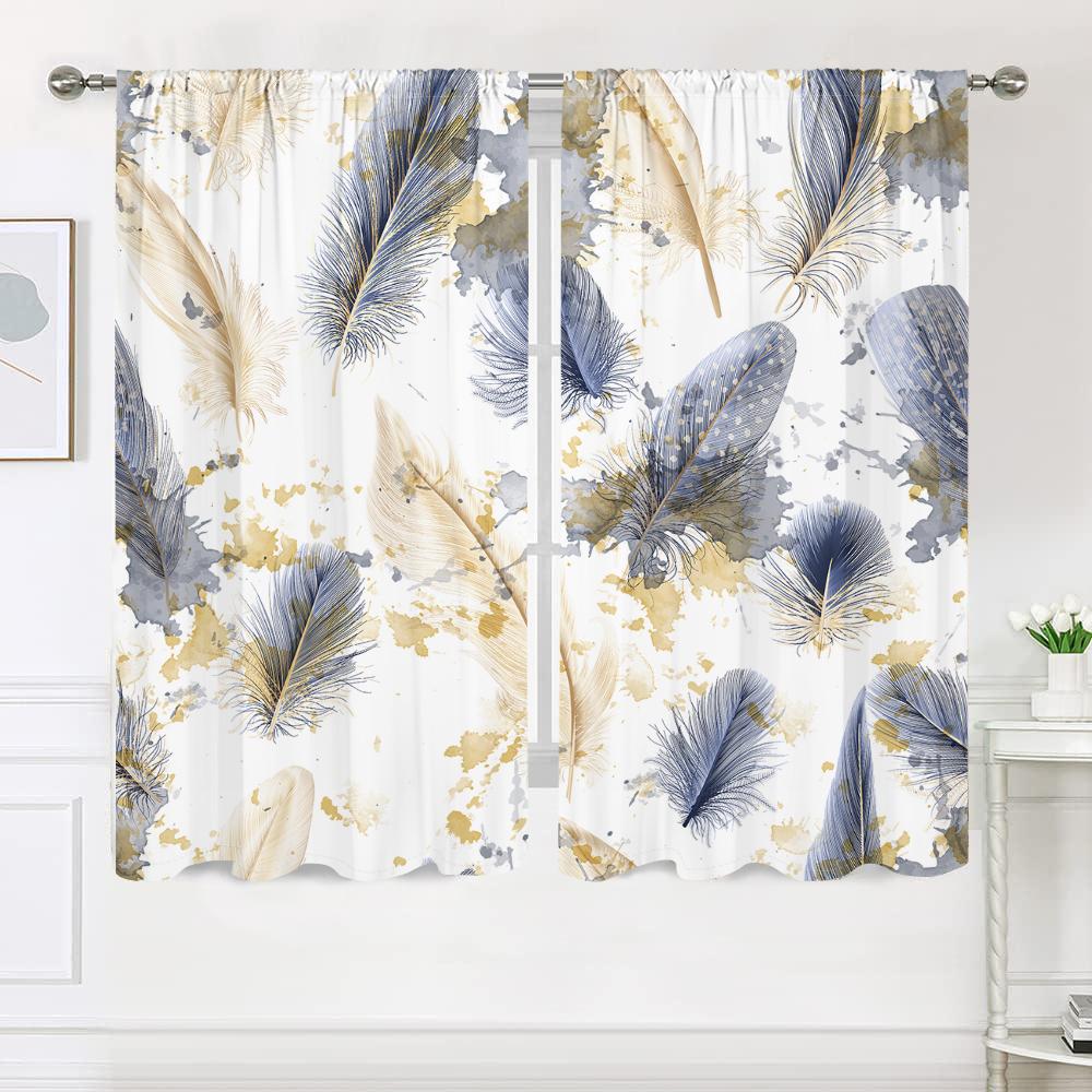 2 pieces, feather curtains - semi blackout - suitable for living room, bedroom, kitchen, home decoration