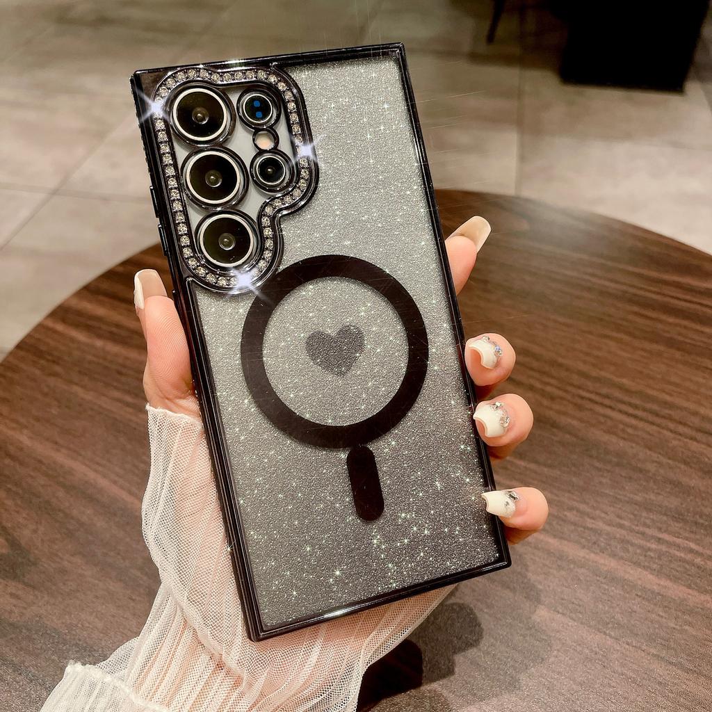 New Samsung S24 Ultra Magnetic Phone Case Gradient Glitter S23plus Rhinestone Love S22 Protection Case