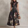European and American women's clothing, temperament sleeveless digital printing long dress three-dimensional flower slim dress