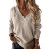Women's Solid Color Sweater Women's V-neck Long Sleeved Pullover Sweater Top