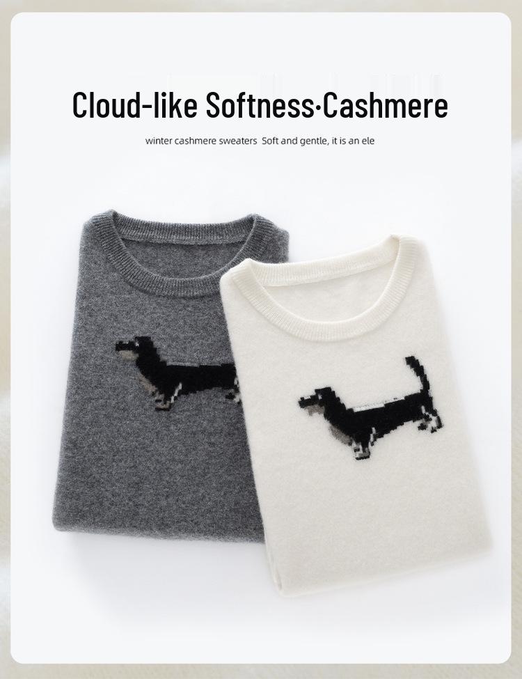 Puppy Embroidery Cashmere Sweater: Autumn Knitted Pullover, Age-Reducing and Playful Design