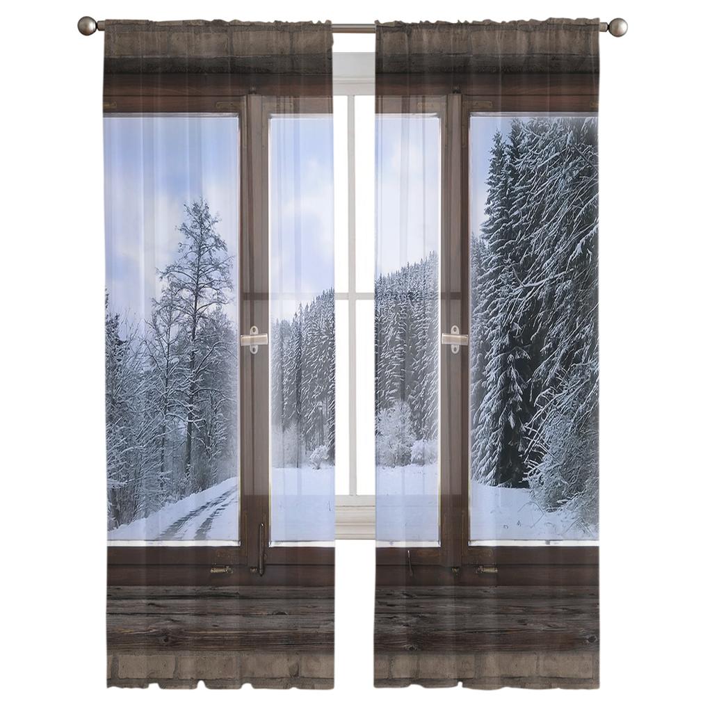 Window Snow Forest Modern Tulle Curtains For Living Room Bedroom Home Kitchen Window Sheer Curtains