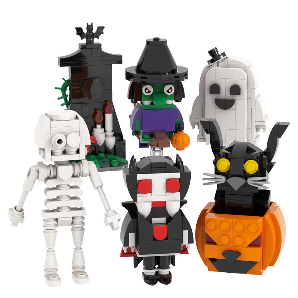 MOC Halloween Brick Ghost Graveyard Pumpkin Carriage House Witch Compatible Building Blocks Toys For Children Adult Friends Gift