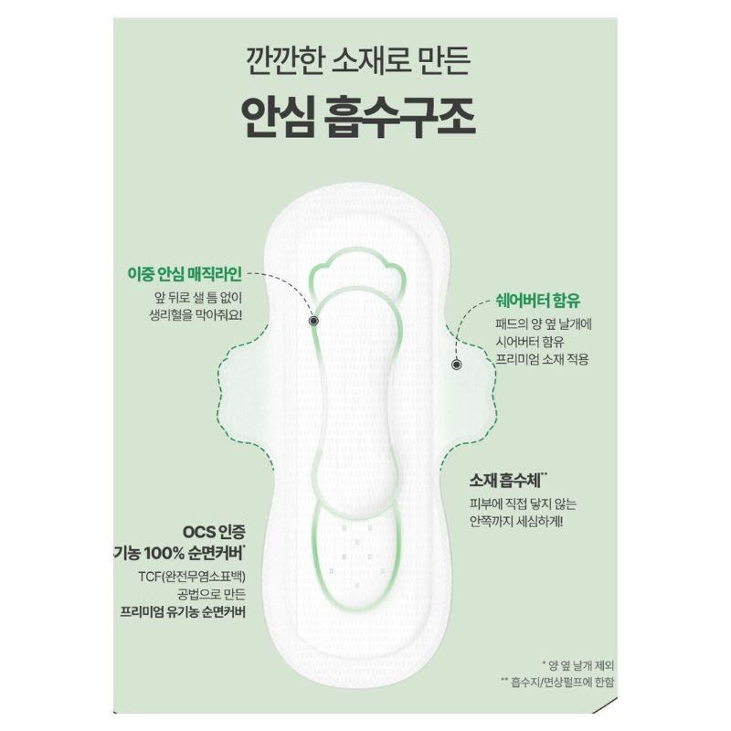 Pure Cotton Healthy Cotton Cover Winged Sanitary Pads Small 23cm 18 Pads X 2 Packs Korean Feminine Hygiene