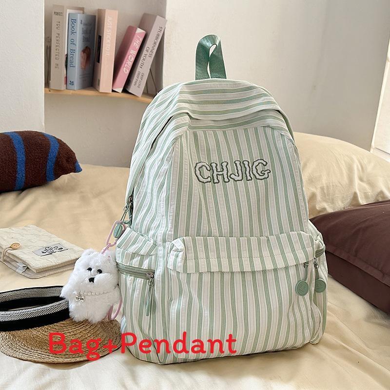 Spacious And Light Striped Nylon Backpack With Padded Straps For Girls School