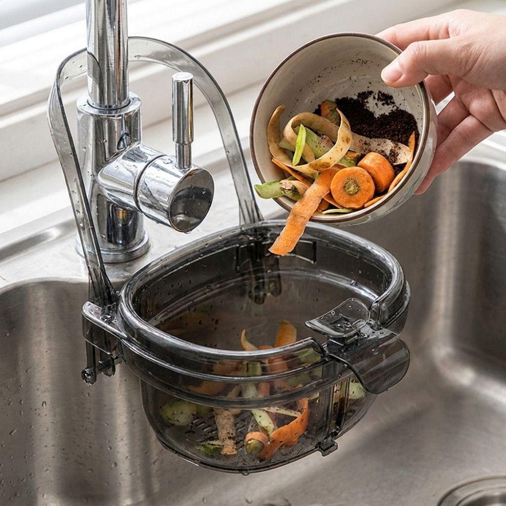 Push-to-pour Kitchen Sink Drain Basket Anti-clogging Clear Plastic Hanging Residue Basket Flip Snap Baffle Large Capacity