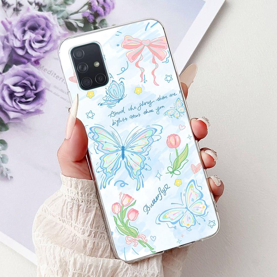 For Samsung Galaxy A71 Case SM-A715F Cover Fashion Butterfly Flower Soft Clear Silicone Phone Cover For Samsung A51 A 51 5G Capa