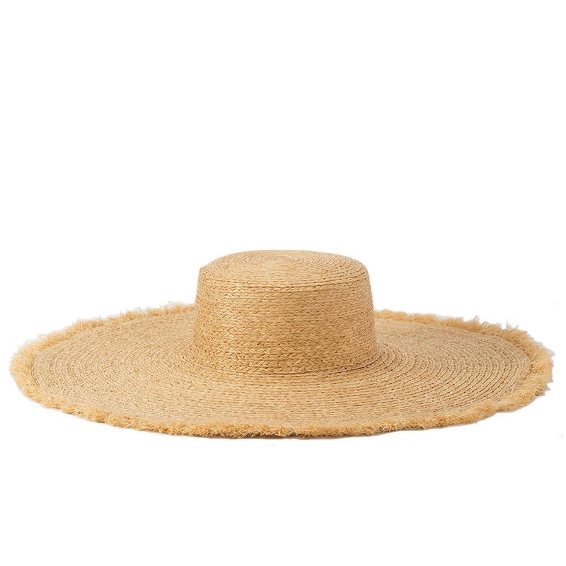 

Bohemian Raw-edge Raffia Hat Summer Holidays Beach UPF Sun Hat Sophisticated Trendy UV-filtering Wide-brim Hat 57cm