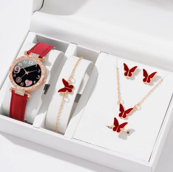 New Popular Women'S Bracelet Watch Fashionable And Simple Butterfly Five-Piece Watch Set Watch