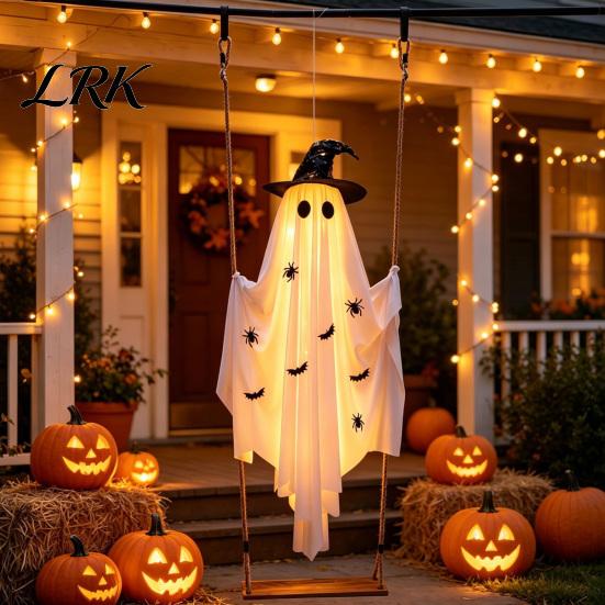 Leuchtende Gruselige Gartendekoration Große Hängende Schaukel Geist Halloween Dekoration, 5 Fuß auf Einem Einfach zu Installierenden Herbstgarten mit Hexenhut für Baum Veranda Rasen
