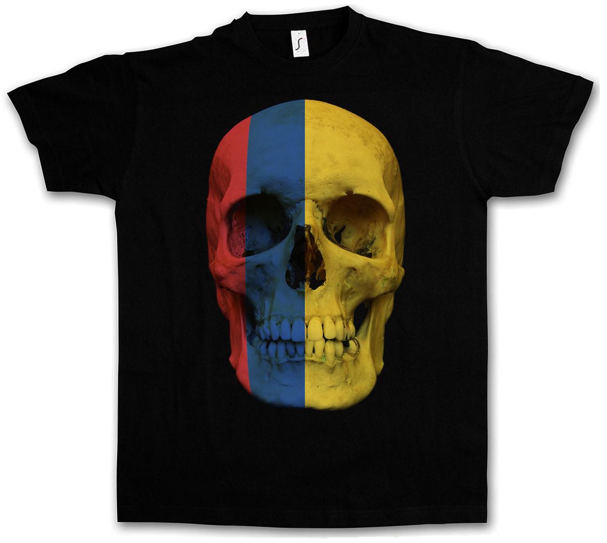 CLASSIC COLOMBIA SKULL FLAG T-SHIRT Biker MC Banner Shirt Sizes S 5XL XXXXL