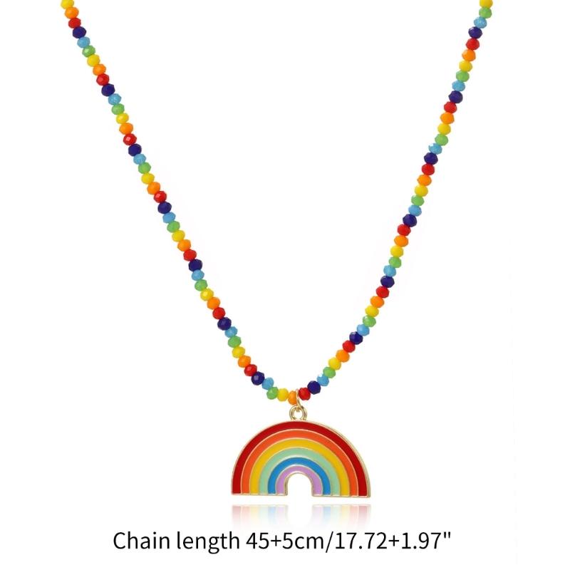 Fashion Rainbow Pendant Necklace Choker Neck Chain Elegant Clavicle Chain Handmade Beaded Necklace Statement Jewelry