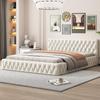 Upholstered Bed 140x200cm with Slatted Frame and Soft Backrest, Floor Bed with Headboard for Bedroom, White (Without Mattress)