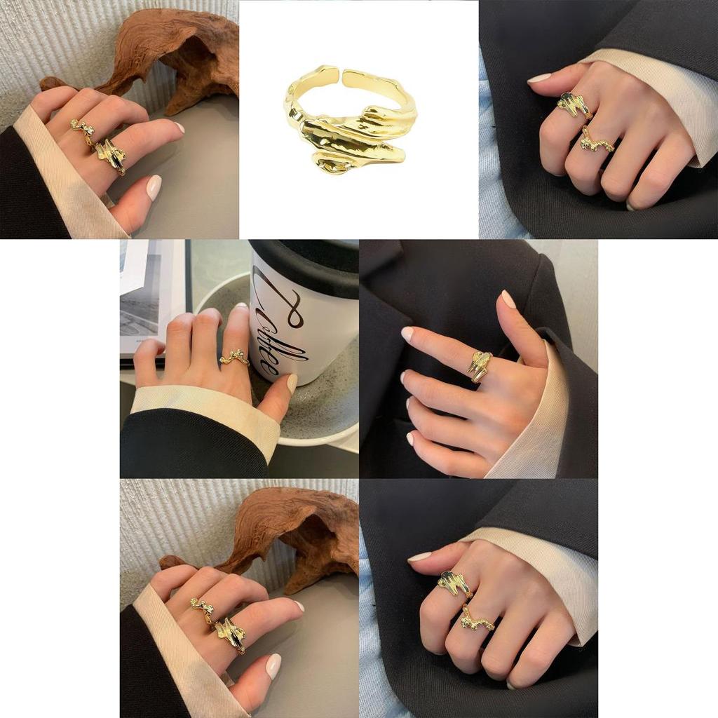Elegant Korean Style S925 Open Adjustable Ring For Women With Unique Geometric Design