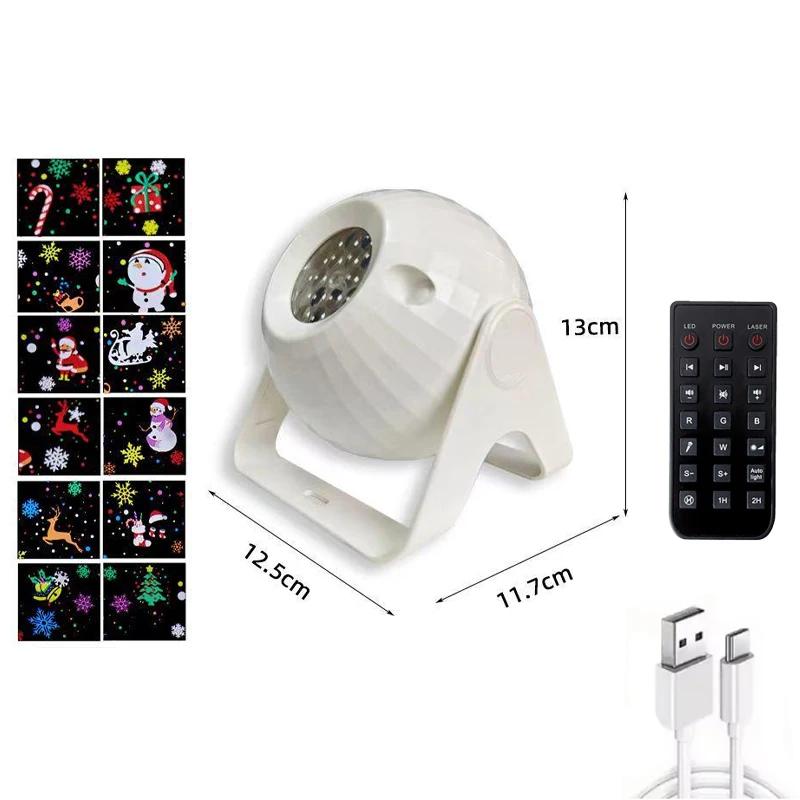 Christmas LED Projector Light with 16 Cartoon Patterns USB 360° Rotating Snowman Light for Holiday Home Garden Party Decoration