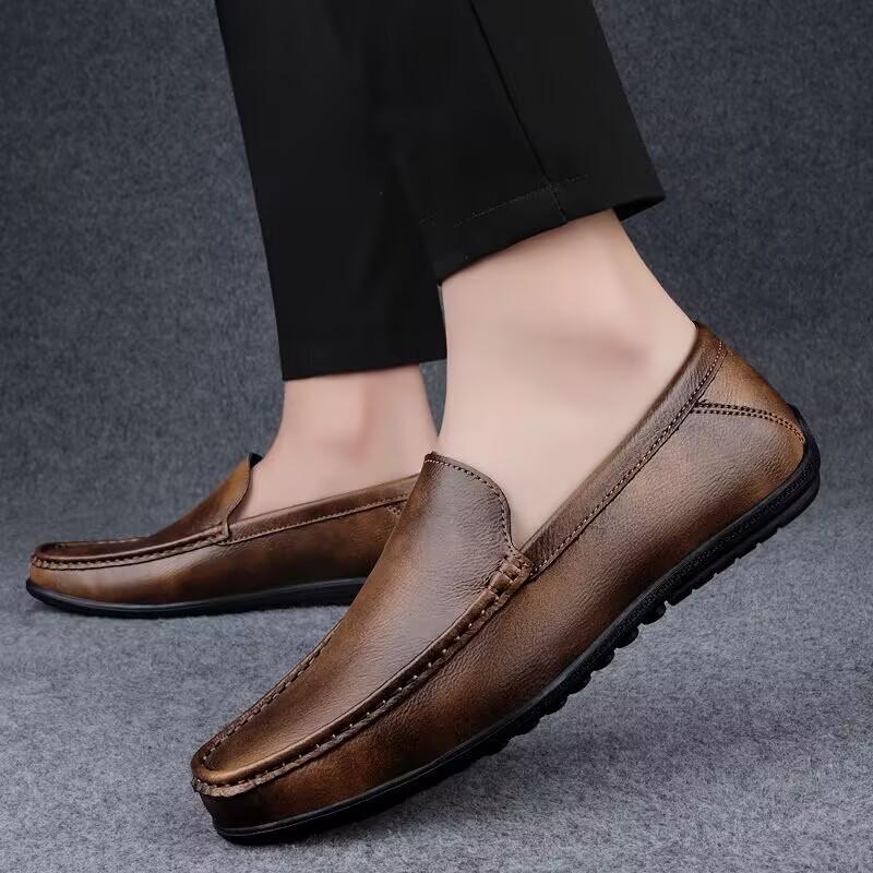 Man Boat Shoes Genuine Leather Mens Driving Loafers Stylish Summer Men Casual Shoes Comfy Moccasins Breathable Slip on Flats