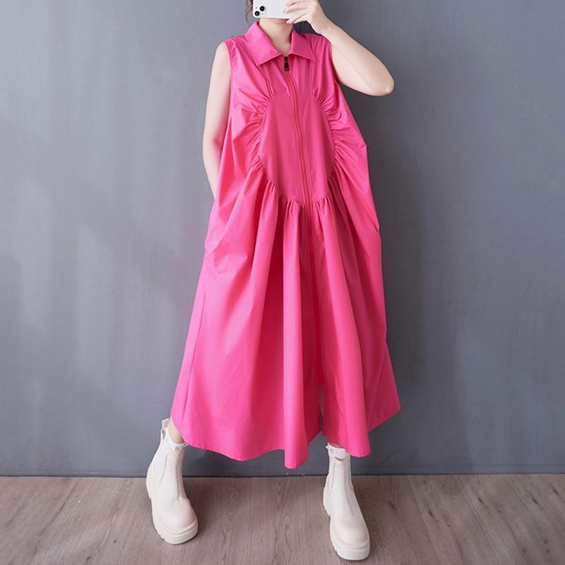 

Повсякденна вільна довга літня сукня-сорочка без рукавів, бавовняна вінтажна сукня для жінок рожевий червоний колір