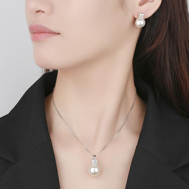 Autumn And Winter Jewelry Copper Bottom Gold-Plated White Pearl Daily Set 14-12Mm