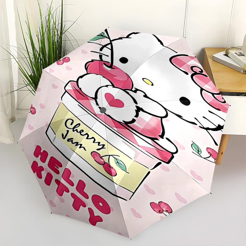 

1pc Hello Kitty Cherry Jam Automatic Opening/Closing Umbrella - Portable Tri-Fold Design with 8-Bone Iron Frame - Outdoor - Ideal Gift for Fans, Trave