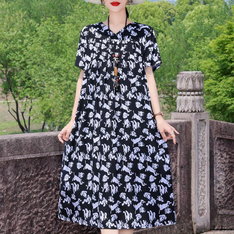 Elegant Women's Summer Dress Plus Size Short Sleeve Casual Loose Long Dresses Vintage Clothes